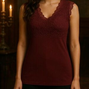 Lace burgundy double v-neck express blouse